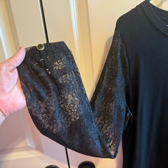 Nicole Miller Black Dress Floral Lace Sleeves Sz XL - Picture 3 of 10